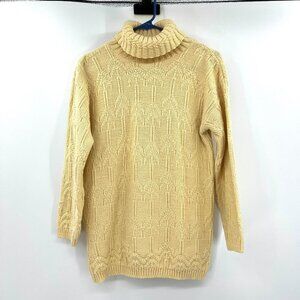 Vintage B ZOL Beige Acrylic Chunky Texture Knit Turtleneck Womens Small